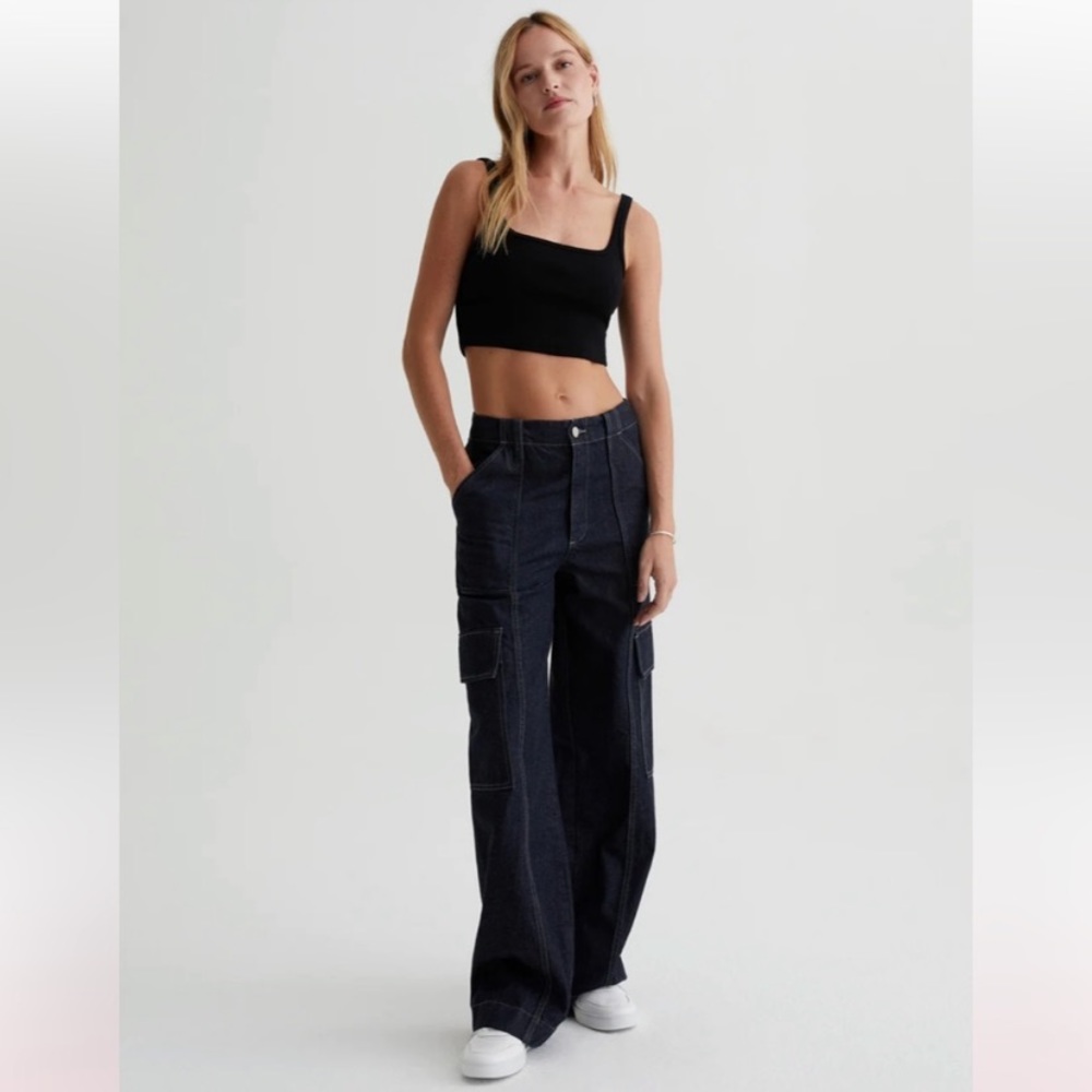 NWT AG Jeans x Emrata Amia Wide Leg Cargo Carpenter Denim trouser pant Jean - Picture 7 of 17